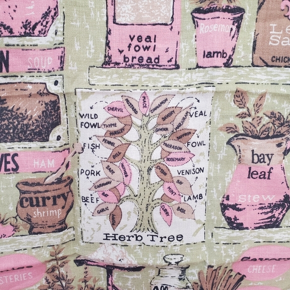 Vintage 1970s Herb Tree Tea Towel Pastel Kitsch Rustic - Picture 4 of 7